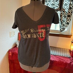 Miller Brewery touring Gray Graphic V-Neck Top